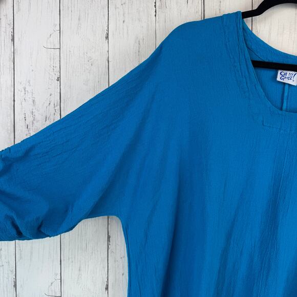 Oh My Gauze! Blue Arty Cotton Gauze Blouse Ruched Tunic Plus Size 3 / XXL 16+ - Picture 6 of 16